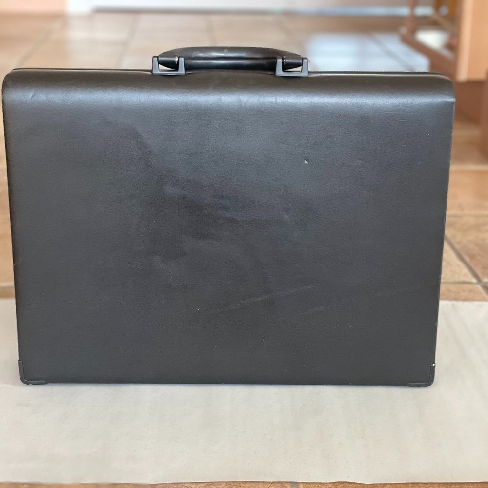 Tumi Black Hard Side Slim Napa Leather Office Work Briefcase 14” Tall
